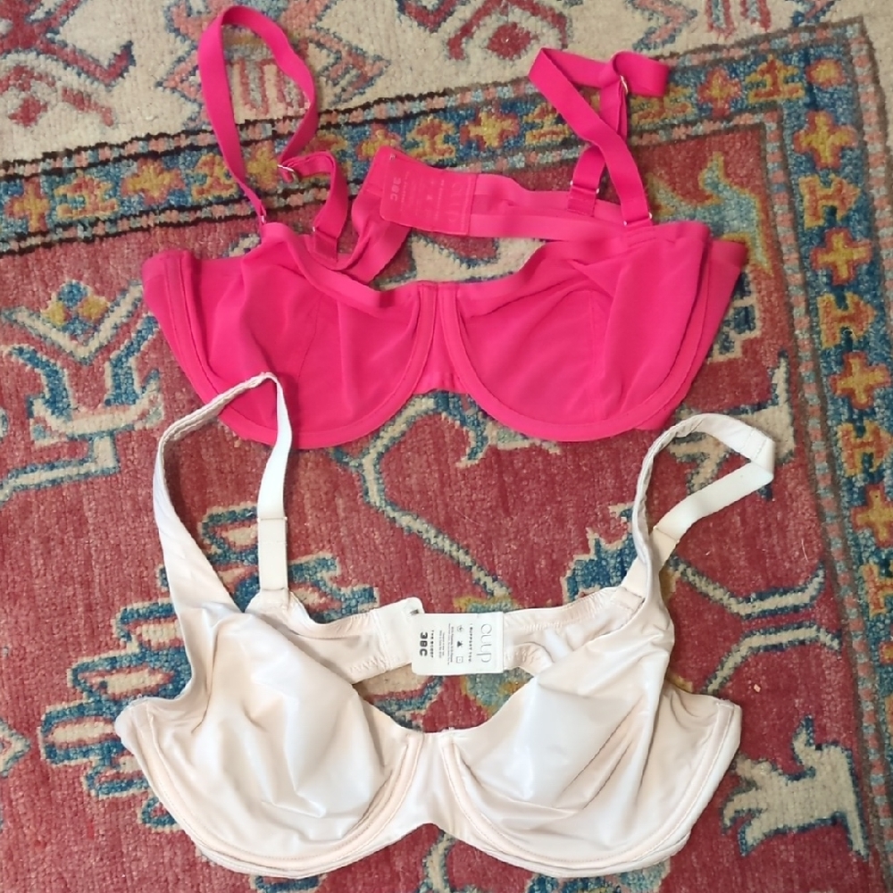 CUUP 38C Pink Balconette & Cream Scoop Bras